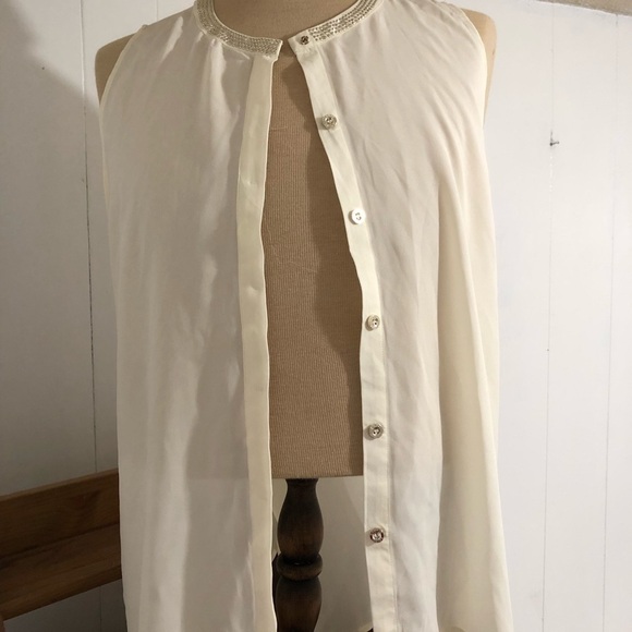 Womens Cream with Rhinestones Sheer Sleeveless Top. By: Rachel Roy Size XL - Picture 5 of 6
